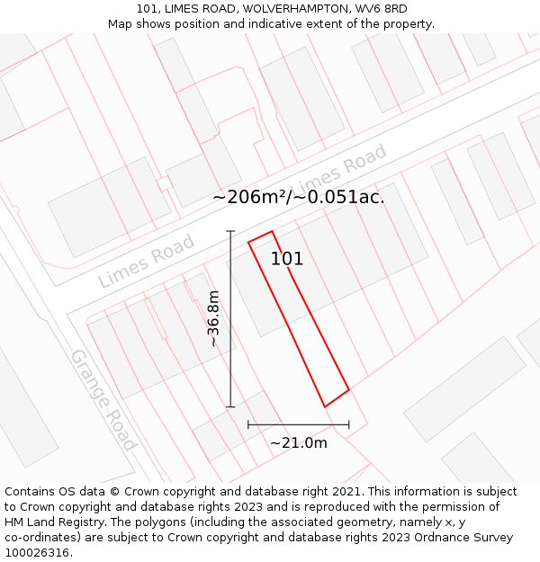 101, LIMES ROAD, WOLVERHAMPTON, WV6 8RD: Plot and title map