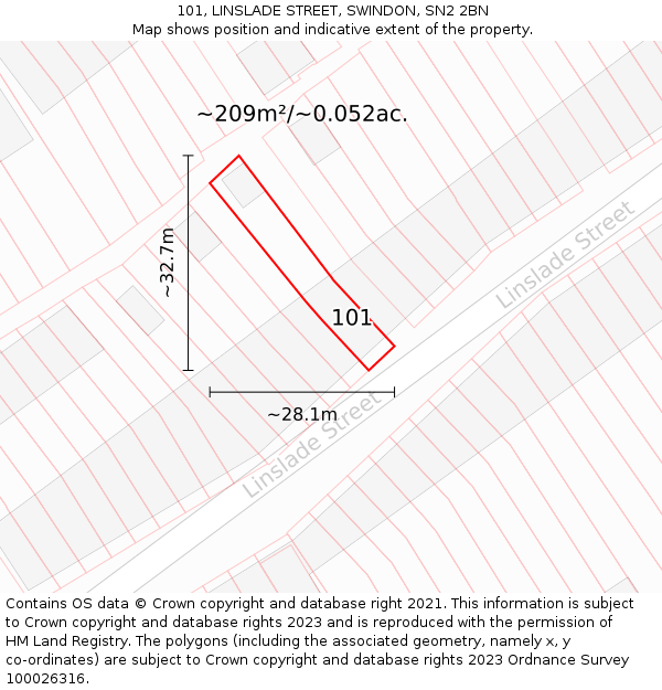 101, LINSLADE STREET, SWINDON, SN2 2BN: Plot and title map