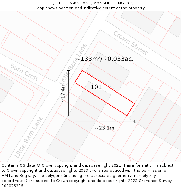 101, LITTLE BARN LANE, MANSFIELD, NG18 3JH: Plot and title map