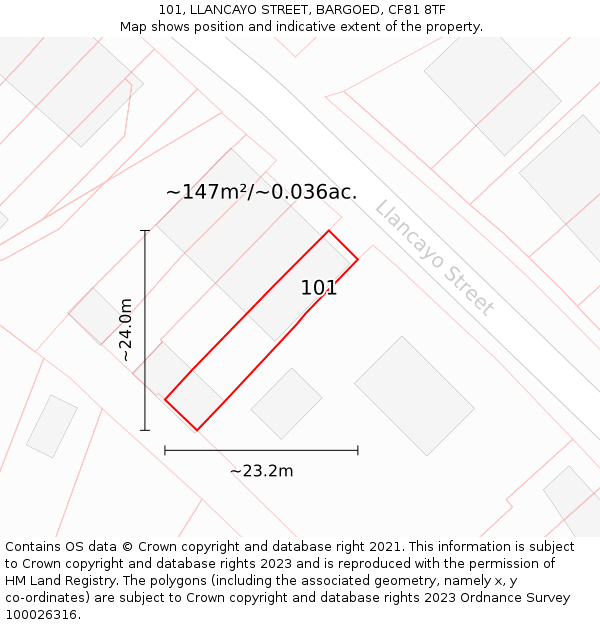 101, LLANCAYO STREET, BARGOED, CF81 8TF: Plot and title map