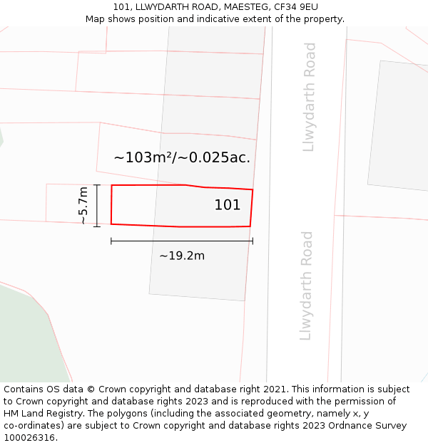 101, LLWYDARTH ROAD, MAESTEG, CF34 9EU: Plot and title map