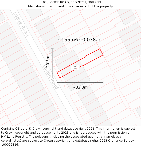 101, LODGE ROAD, REDDITCH, B98 7BS: Plot and title map
