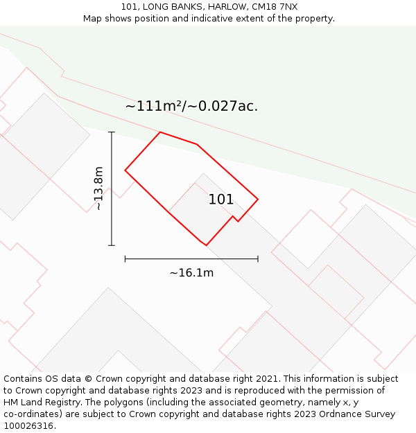 101, LONG BANKS, HARLOW, CM18 7NX: Plot and title map
