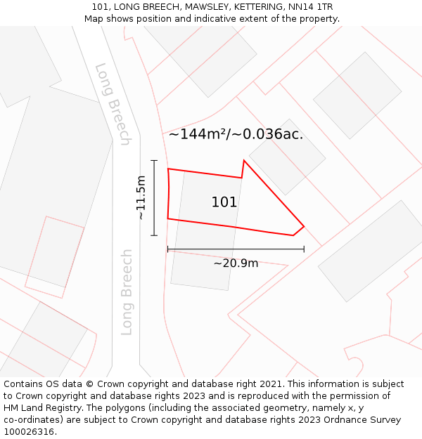 101, LONG BREECH, MAWSLEY, KETTERING, NN14 1TR: Plot and title map