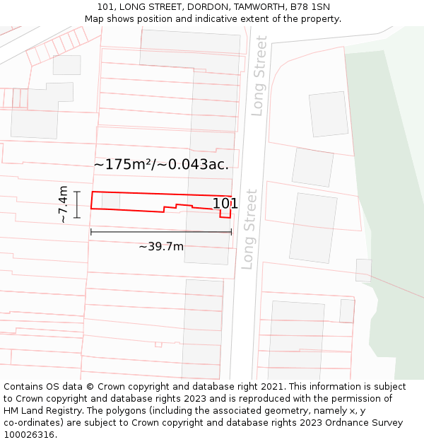 101, LONG STREET, DORDON, TAMWORTH, B78 1SN: Plot and title map