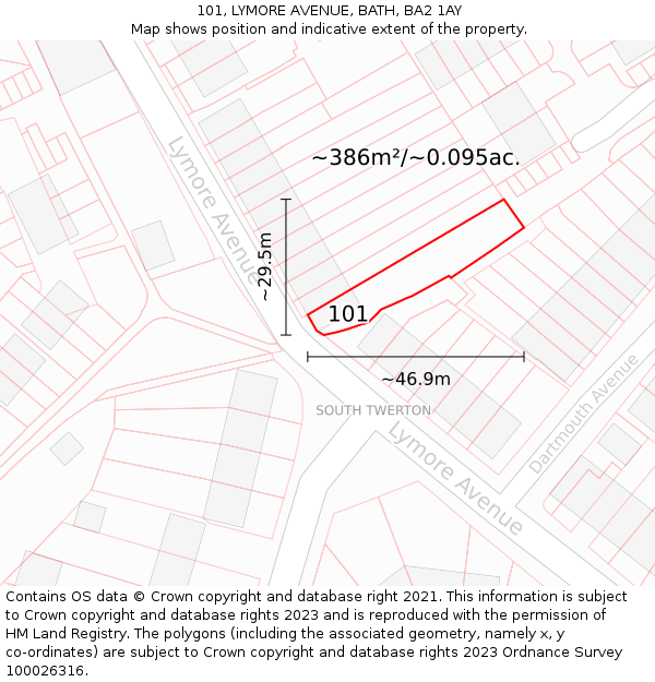 101, LYMORE AVENUE, BATH, BA2 1AY: Plot and title map