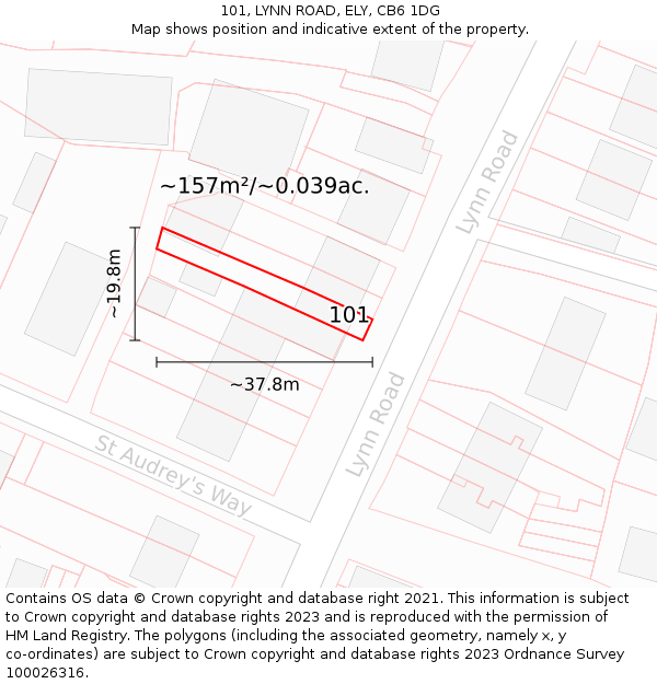 101, LYNN ROAD, ELY, CB6 1DG: Plot and title map