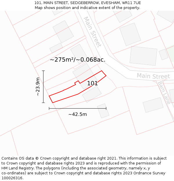 101, MAIN STREET, SEDGEBERROW, EVESHAM, WR11 7UE: Plot and title map