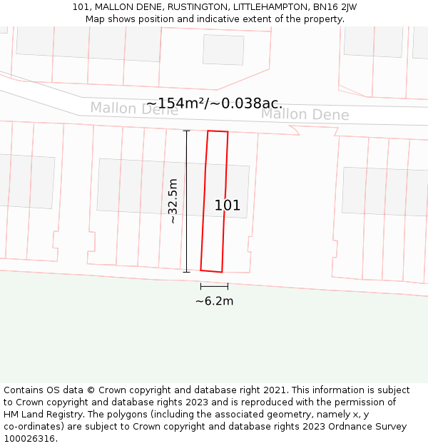 101, MALLON DENE, RUSTINGTON, LITTLEHAMPTON, BN16 2JW: Plot and title map