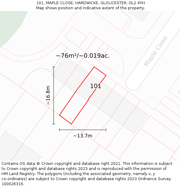 101, MAPLE CLOSE, HARDWICKE, GLOUCESTER, GL2 4YH: Plot and title map