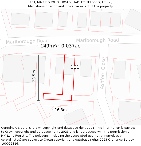 101, MARLBOROUGH ROAD, HADLEY, TELFORD, TF1 5LJ: Plot and title map