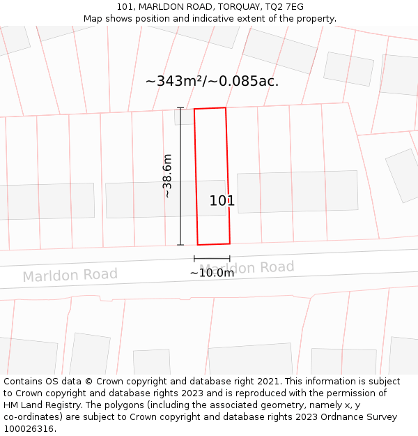 101, MARLDON ROAD, TORQUAY, TQ2 7EG: Plot and title map