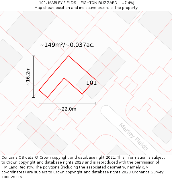 101, MARLEY FIELDS, LEIGHTON BUZZARD, LU7 4WJ: Plot and title map
