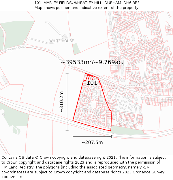 101, MARLEY FIELDS, WHEATLEY HILL, DURHAM, DH6 3BF: Plot and title map