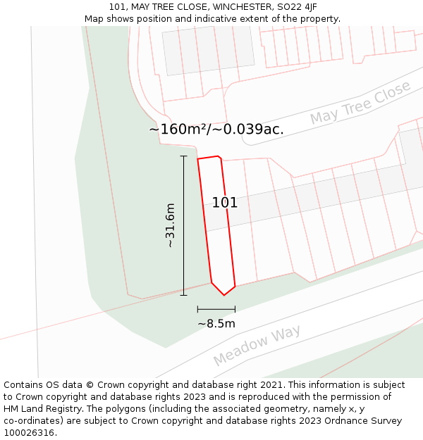 101, MAY TREE CLOSE, WINCHESTER, SO22 4JF: Plot and title map