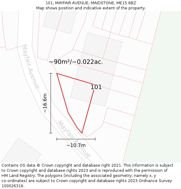 101, MAYFAIR AVENUE, MAIDSTONE, ME15 6BZ: Plot and title map