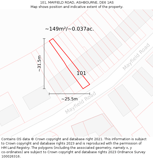 101, MAYFIELD ROAD, ASHBOURNE, DE6 1AS: Plot and title map