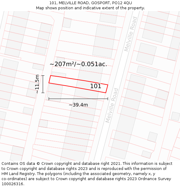 101, MELVILLE ROAD, GOSPORT, PO12 4QU: Plot and title map