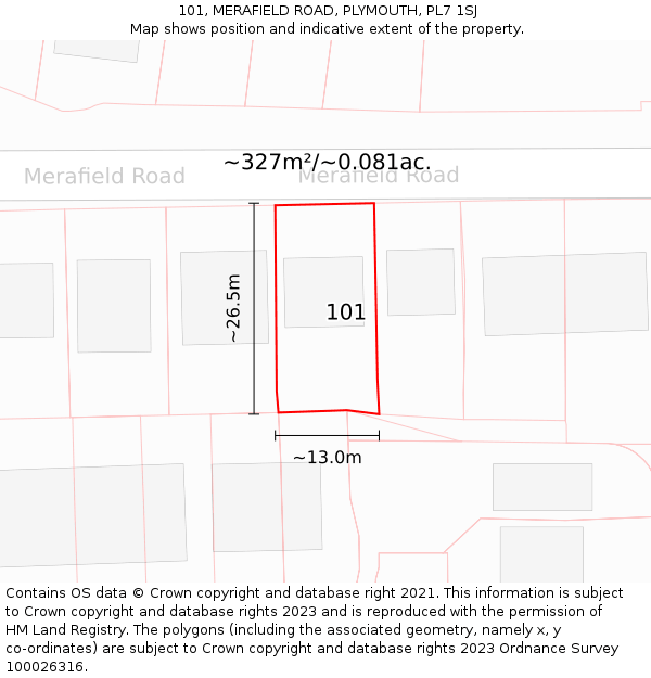 101, MERAFIELD ROAD, PLYMOUTH, PL7 1SJ: Plot and title map