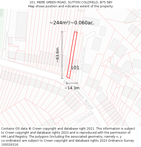 101, MERE GREEN ROAD, SUTTON COLDFIELD, B75 5BY: Plot and title map
