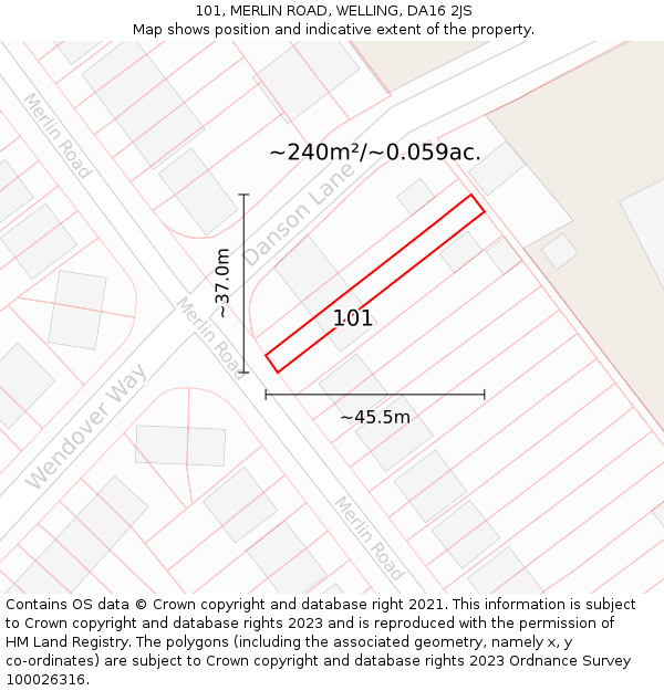 101, MERLIN ROAD, WELLING, DA16 2JS: Plot and title map