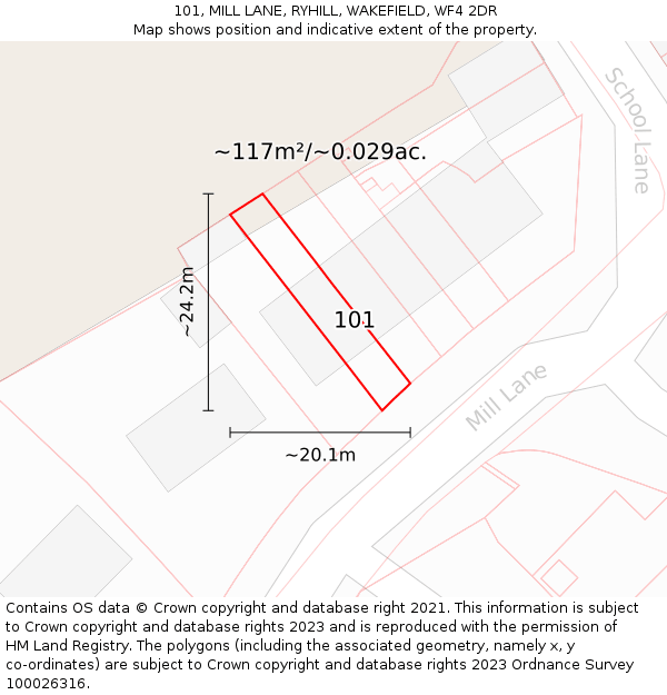 101, MILL LANE, RYHILL, WAKEFIELD, WF4 2DR: Plot and title map