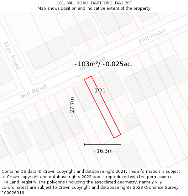 101, MILL ROAD, DARTFORD, DA2 7RT: Plot and title map