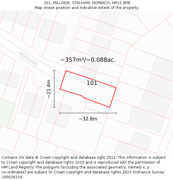 101, MILLSIDE, STALHAM, NORWICH, NR12 9PB: Plot and title map