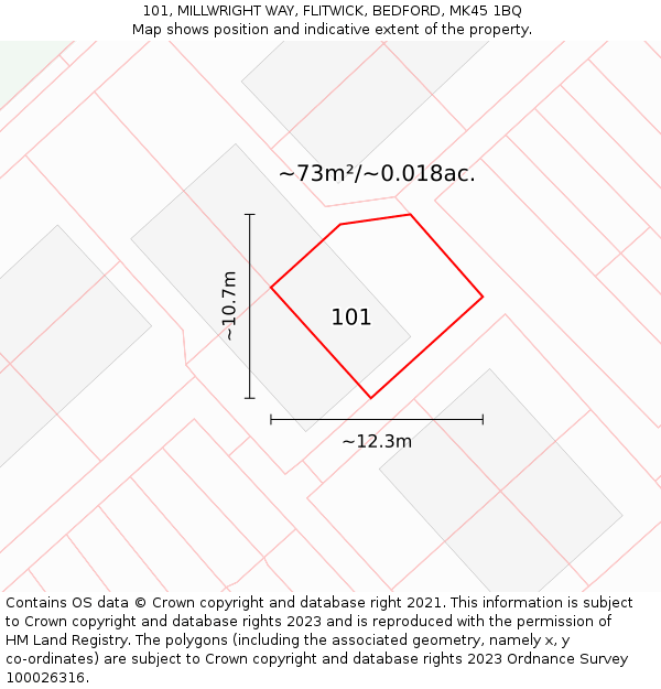 101, MILLWRIGHT WAY, FLITWICK, BEDFORD, MK45 1BQ: Plot and title map