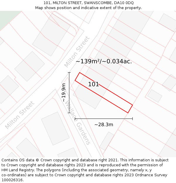 101, MILTON STREET, SWANSCOMBE, DA10 0DQ: Plot and title map