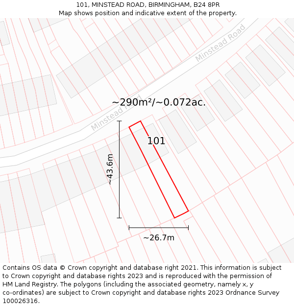 101, MINSTEAD ROAD, BIRMINGHAM, B24 8PR: Plot and title map