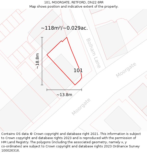 101, MOORGATE, RETFORD, DN22 6RR: Plot and title map