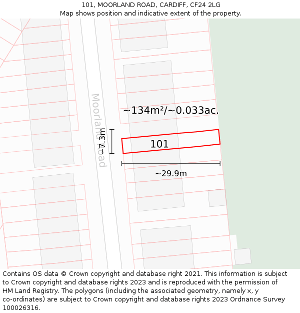 101, MOORLAND ROAD, CARDIFF, CF24 2LG: Plot and title map