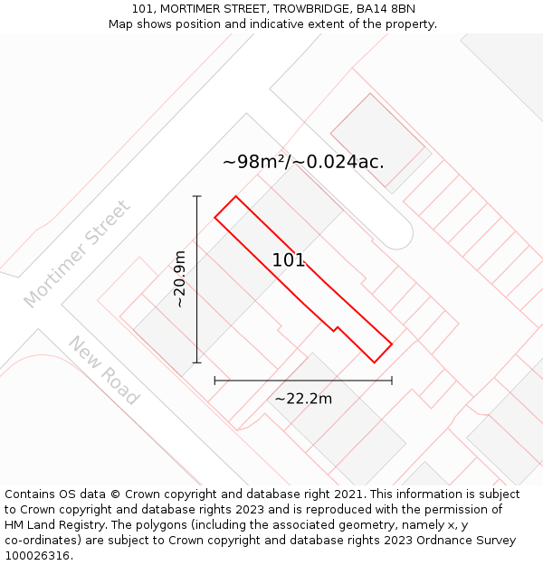 101, MORTIMER STREET, TROWBRIDGE, BA14 8BN: Plot and title map