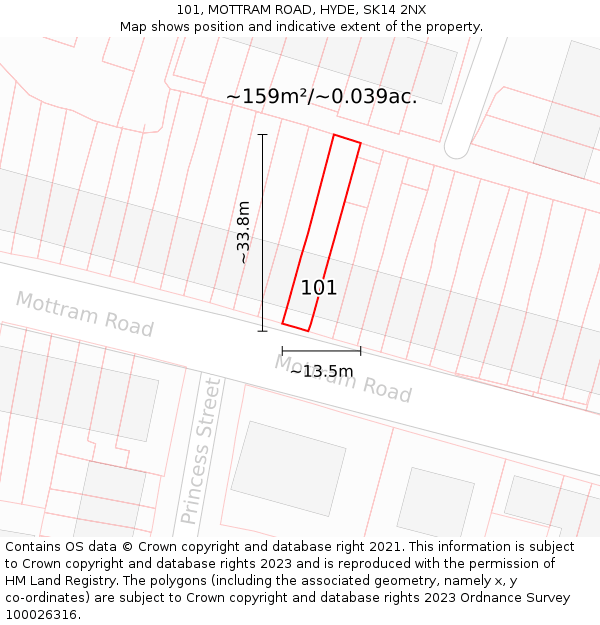 101, MOTTRAM ROAD, HYDE, SK14 2NX: Plot and title map