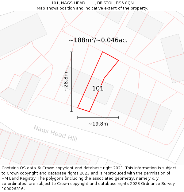 101, NAGS HEAD HILL, BRISTOL, BS5 8QN: Plot and title map