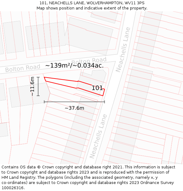 101, NEACHELLS LANE, WOLVERHAMPTON, WV11 3PS: Plot and title map