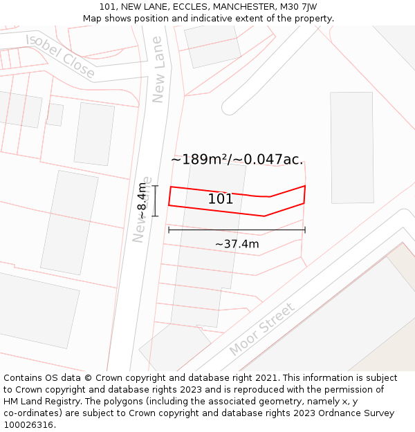 101, NEW LANE, ECCLES, MANCHESTER, M30 7JW: Plot and title map