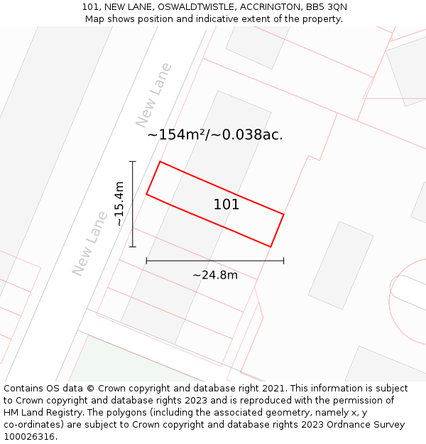 101, NEW LANE, OSWALDTWISTLE, ACCRINGTON, BB5 3QN: Plot and title map