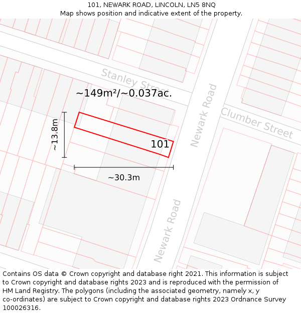 101, NEWARK ROAD, LINCOLN, LN5 8NQ: Plot and title map