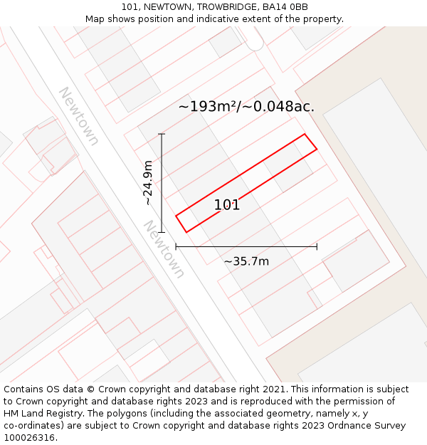 101, NEWTOWN, TROWBRIDGE, BA14 0BB: Plot and title map
