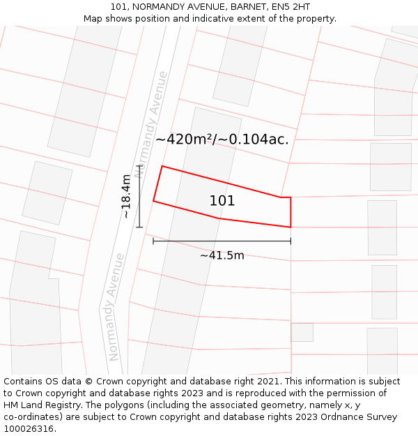 101, NORMANDY AVENUE, BARNET, EN5 2HT: Plot and title map