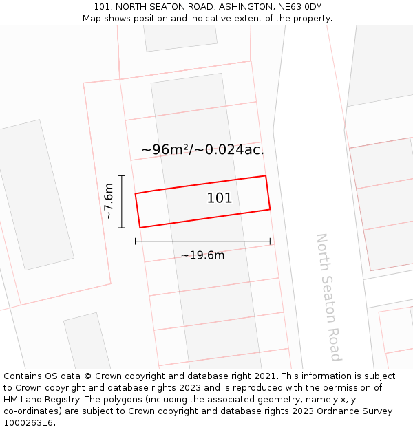 101, NORTH SEATON ROAD, ASHINGTON, NE63 0DY: Plot and title map