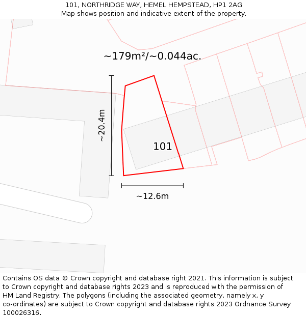 101, NORTHRIDGE WAY, HEMEL HEMPSTEAD, HP1 2AG: Plot and title map