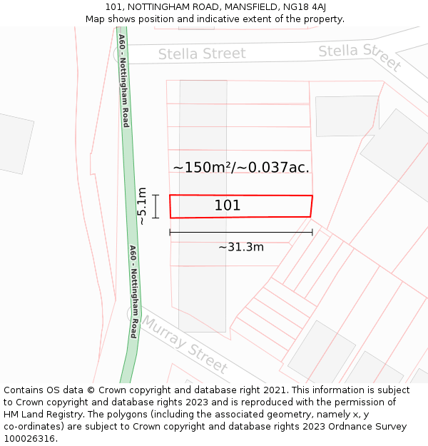 101, NOTTINGHAM ROAD, MANSFIELD, NG18 4AJ: Plot and title map