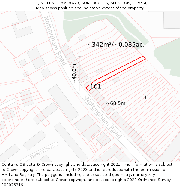 101, NOTTINGHAM ROAD, SOMERCOTES, ALFRETON, DE55 4JH: Plot and title map