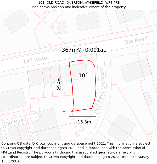 101, OLD ROAD, OVERTON, WAKEFIELD, WF4 4RB: Plot and title map