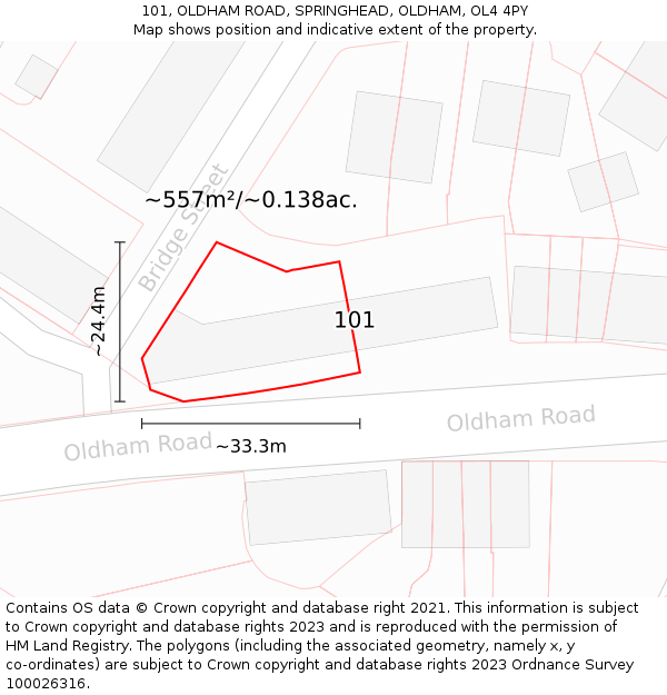 101, OLDHAM ROAD, SPRINGHEAD, OLDHAM, OL4 4PY: Plot and title map
