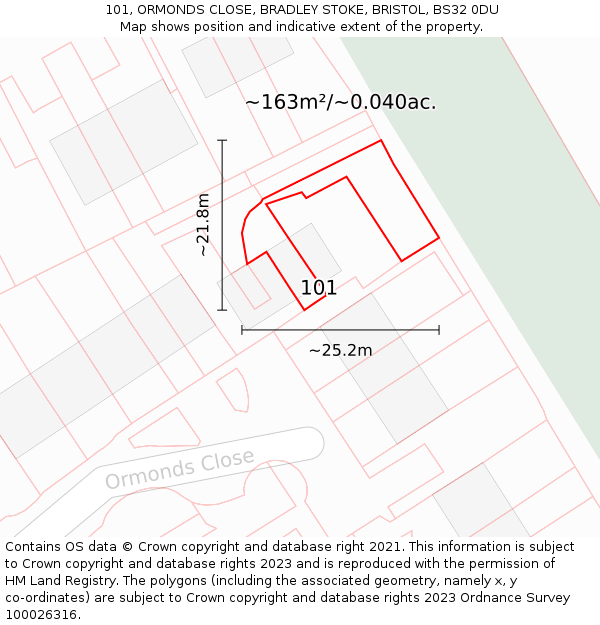 101, ORMONDS CLOSE, BRADLEY STOKE, BRISTOL, BS32 0DU: Plot and title map