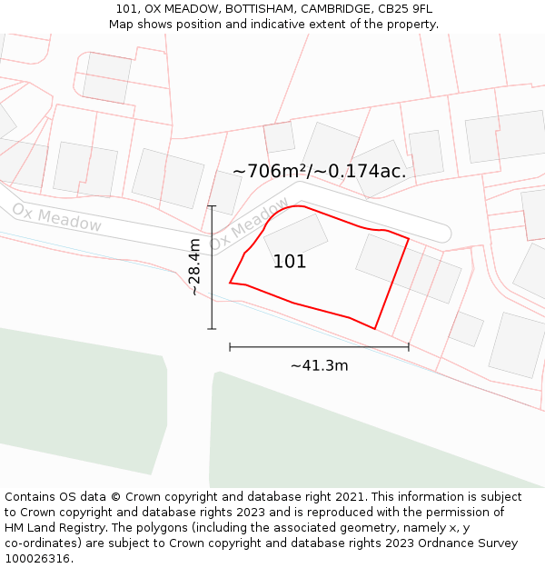 101, OX MEADOW, BOTTISHAM, CAMBRIDGE, CB25 9FL: Plot and title map